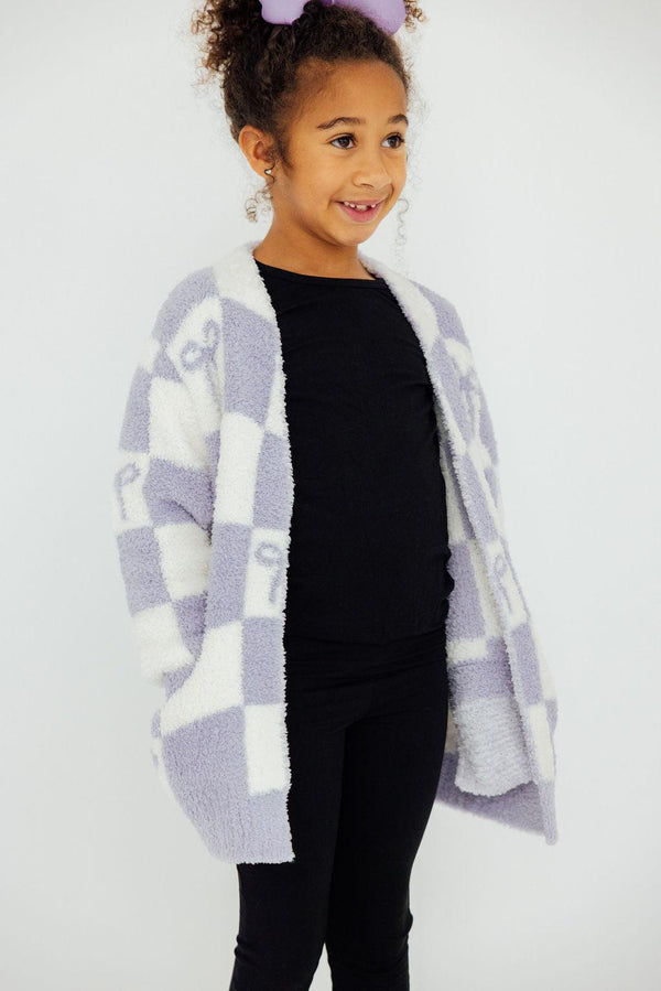 lavender-checker-bow-cozy-cardigan Mila & Rose - Sophia's StyleCozy Cardigan-1